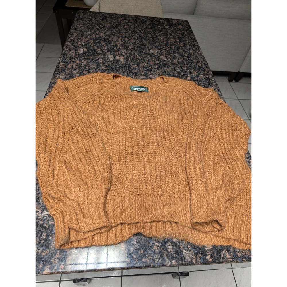 American Eagle Sweater Chunky Knit V-Neck Soft Rust Beige Size Large
